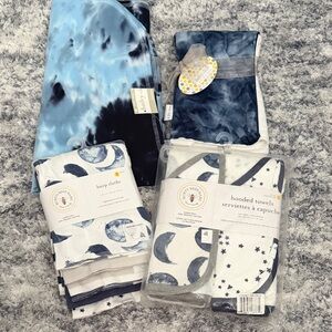 Blue and White Baby Towel, Blanket and Burp Cloth Set